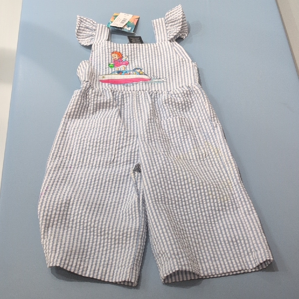 Striped Blue and White Kids Overalls